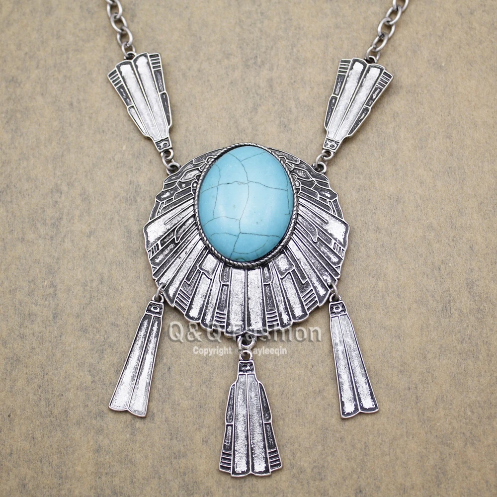 Ювелирные изделия винтажные посеребренные чокер Ловец снов большой голубой