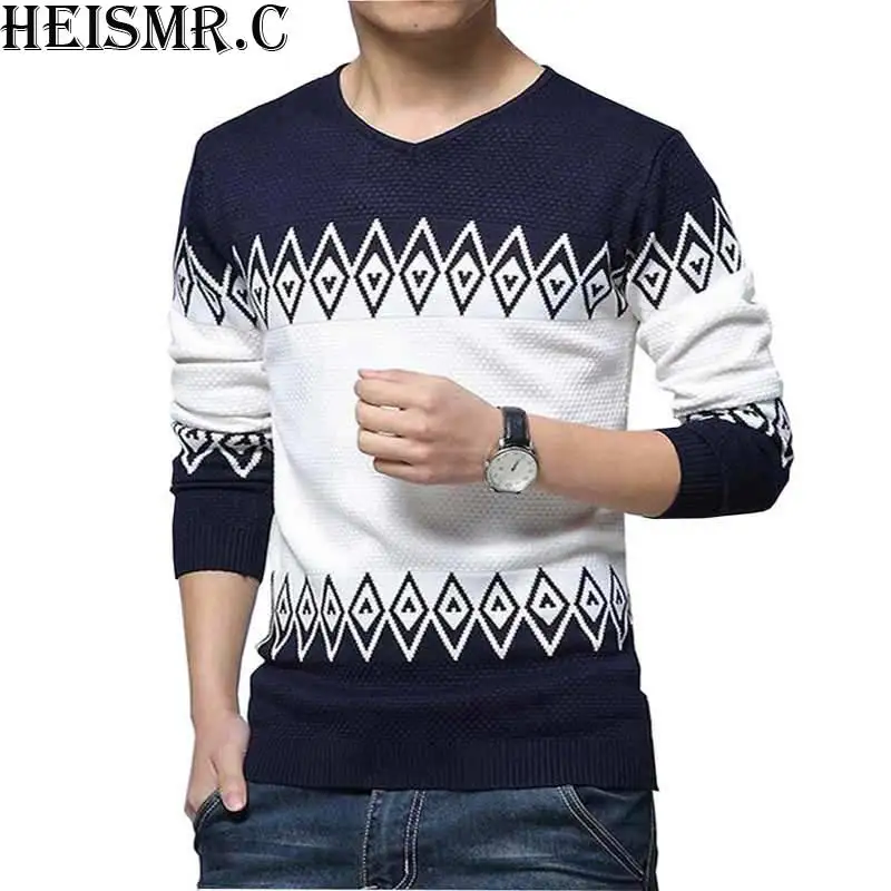 Мужской кашемировый свитер Мужской приталенный геометрический v-образный вырез свитер мужской повседневный вязаный хеджирующий пуловер Свитера YXS-M01