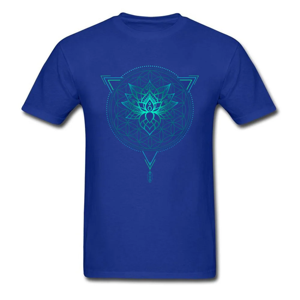 Classic Round Neck Tshirts April FOOL DAY T Shirt Short Sleeve New Coming Pure Cotton Crazy T Shirt Casual Mens Lotus Flower of Life Mandala in Geometric Triangle blue