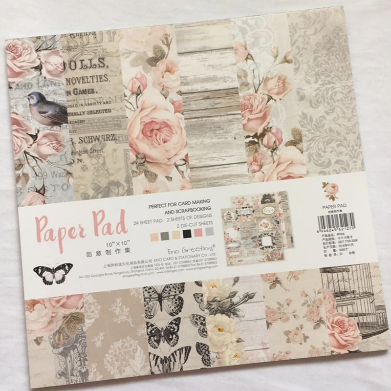 

ENO Greeting 10inch Rose Flowers Garden Scrapbooking Background Paper Pad DIY Card Making Happy Planner Craft Decoupage Kit