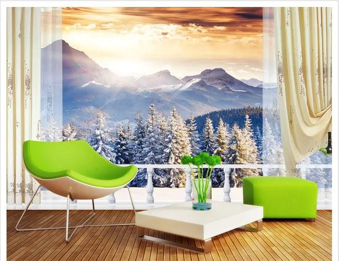 3D фото обои 3d Настенная Обои снег горные пейзажи 3d пейзаж фон настенные росписи 3d обои Гостиная