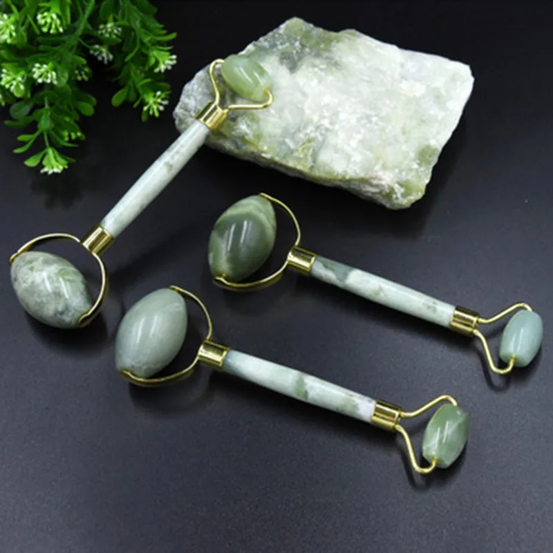  Natural Green Jade Roller Double Head Stone Roller Real Jade Massager Anti Cellulite Facial Lift Ma