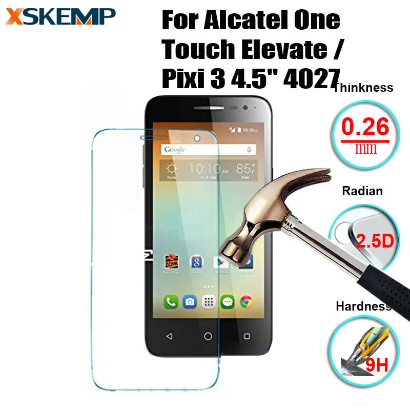 Screen Protector 9H Film Ultra Thin Explosion Proof Real 2.5D Premium Tempered Glass For Alcatel One Touch Elevate / Pixi 3 4.5 | Мобильные