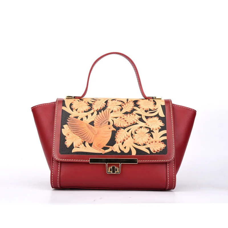 Пояса из натуральной кожи Топ Ручка сумки одного плеча Сумочка цветок и птица Tote