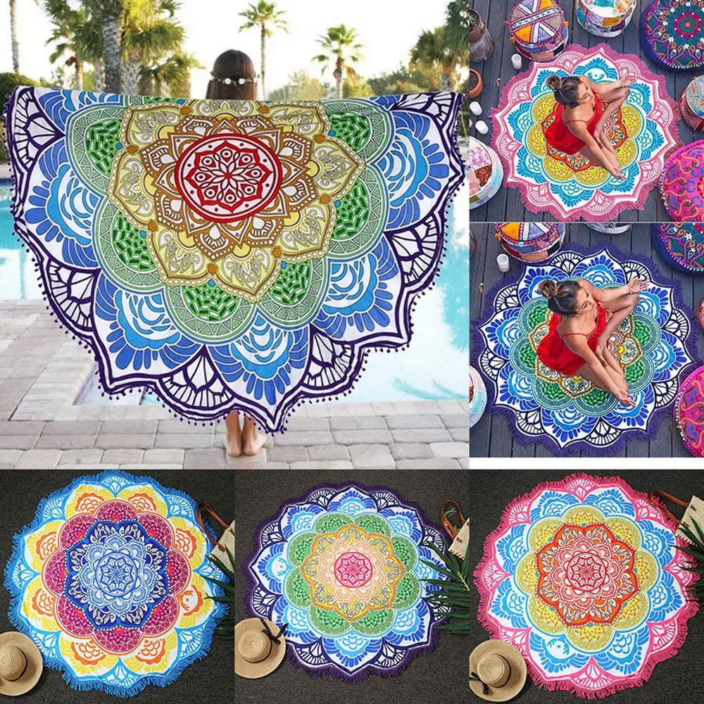 Bohemian Mandala Round Beach Tapestry Hippie Throw Yoga Mat Towel