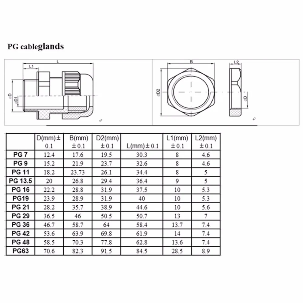 10 шт. IP68 водонепроницаемый нейлон кабельный ввод PG36/PG42/PG48 высокого качества PA материал