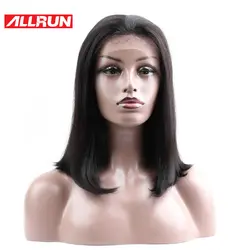 ALLRUN бразильский синтетический Frontal шнурка волос Искусственные парики боб 130% плотность натуральные волосы прямо не Реми натуральный черный