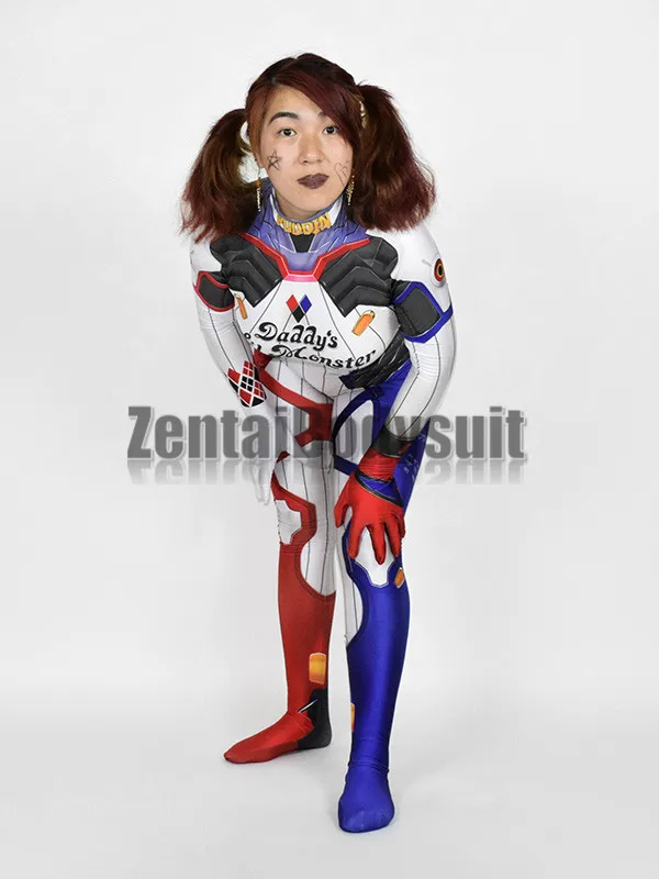 3D принт D.Va Harley Quinn костюмы зентай боди два Харли Хэллоуин Косплей Костюм|harley quinn