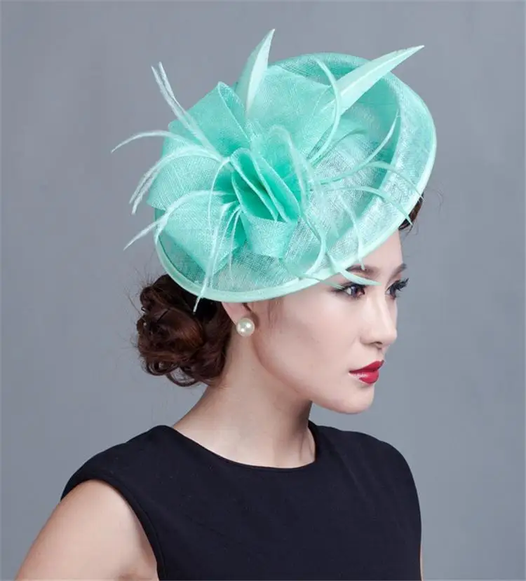Sinamay Fascinator Luxury Feather Flower Hair Clip Women Wedding Hats