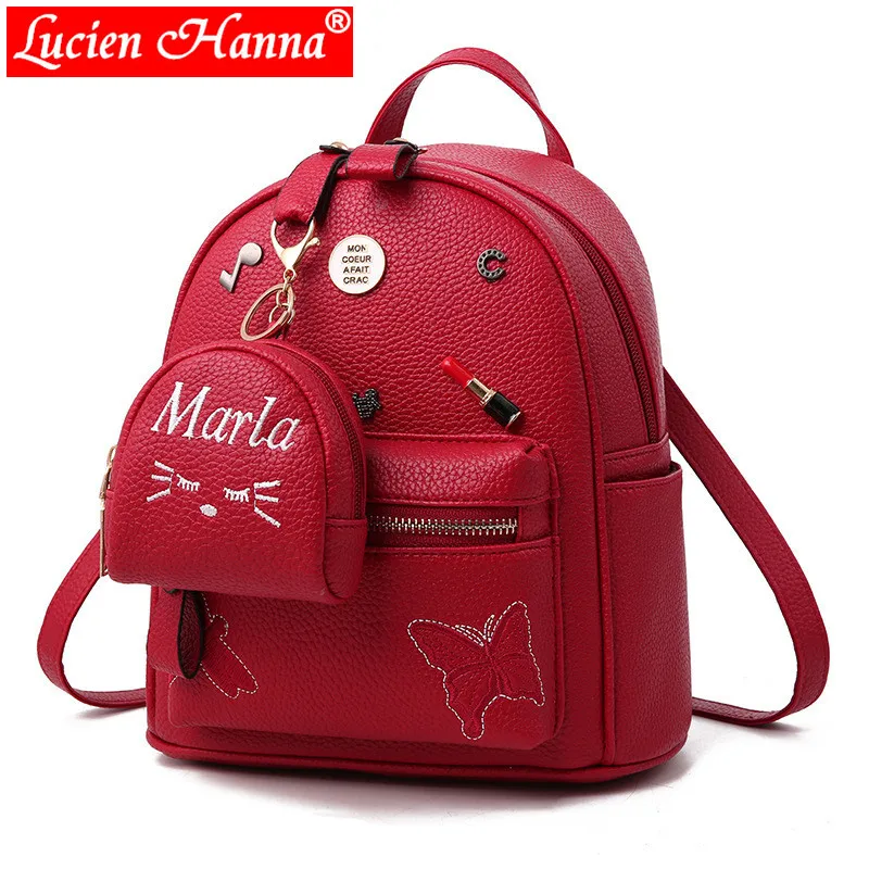 Mini Cute Leather Backpack Female Schoolbag Women Bag Set Bow Music Letter Decoration Pendant Small School Bags for Teenage Girl