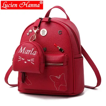 

Mini Cute Leather Backpack Female Schoolbag Women Bag Set Bow Music Letter Decoration Pendant Small School Bags for Teenage Girl