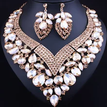 2017 Nueva Forma de Corazón de Color de Cristal de cristal Aretes Collar de la Declaración para Las Mujeres Accesorio De La Boda Africana Joyería Nupcial conjuntos