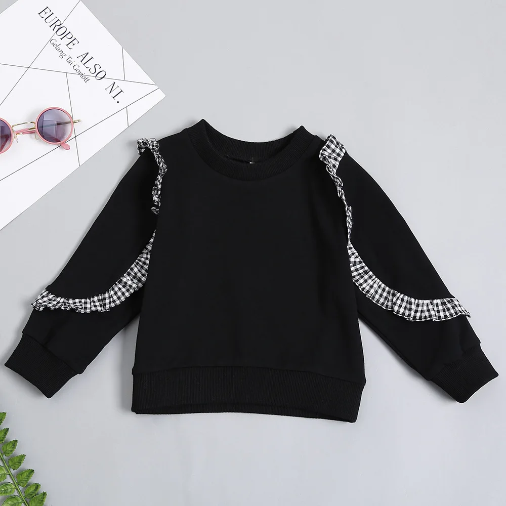 

Black & White Checked Ruffled Baby Girls Kids Jumper Blouse Children Sweatshirt Retail High Quality