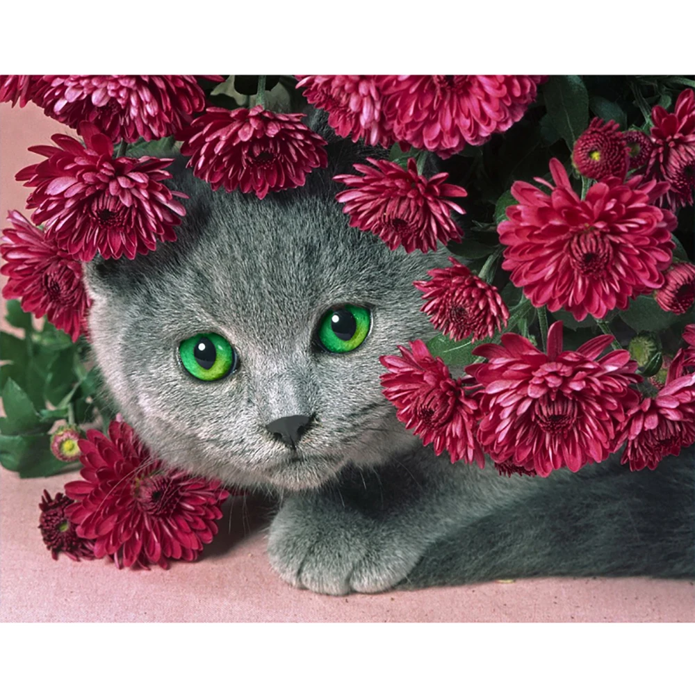 

Full Square/round Diamond 5D DIY Diamond Painting A Cat Under The Flower Embroidery Cross Stitch Rhinestone Mosaic Home Decor
