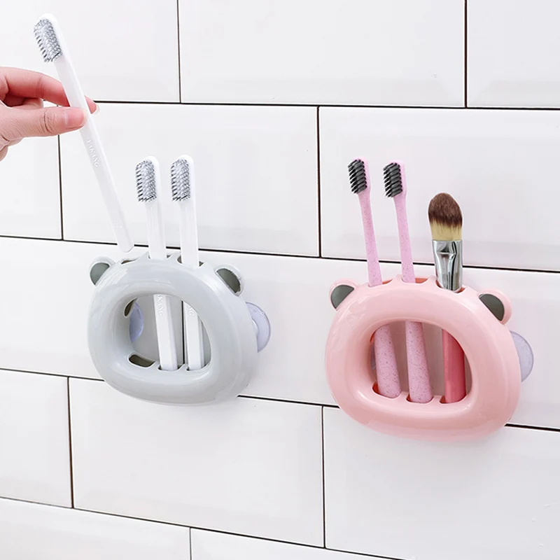 

1 Pcs Cute Bear 3 Slots Wall Mounted Toothbrush Holder Bathroom Suction Cups Toothbrush Rack Hogard JA02