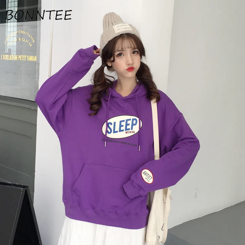 

New Hoodies Women Hooded Pocket Letter Printed Thin Pullover Womens All-match Casual Daily Loose Fashion Ulzzang Korean Style