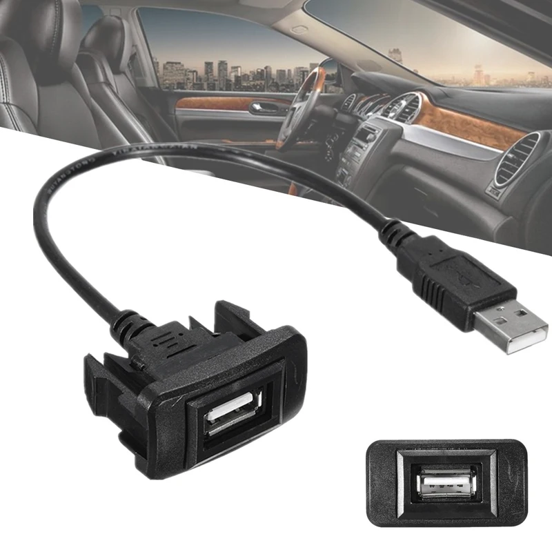 JX-LCLYL Car Dashboard Flush Mount 2.0 USB Extension Lead Cable Adapter Cord For Toyota
