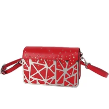 2019 Women Genuine Leather Sheet Metal Decorative Rivet Handbags Messenger Shoulder Bags Crossbody Red Handbag Small Stock red rivet