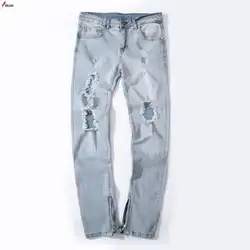 2018 новый бренд Для мужчин байкерские джинсы рваные джинсы Slim Fit Жан брюки промывают дизайнер хип-хоп обтягивающие джинсы с отверстиями Для