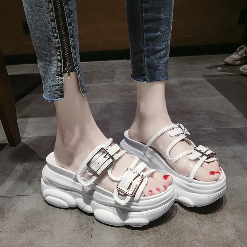

Socofy Shoes Women Transparent Slippers Heeled Mules Designer Slides Platform On A Wedge Soft Summer Beach Heels Luxury 2019