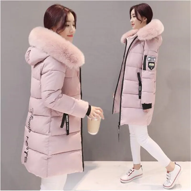 New 2019 autumn Winter women fur collar Long hoodie Down Jacket Plus Size Hooded cotton thick warm Windproof Parkas | Женская одежда