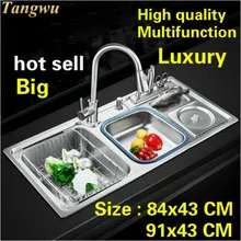Стандартная модная кухонная раковина пищевой 304 Нержавеющая сталь двойной паз горячая Распродажа 84X43/91x43 см
