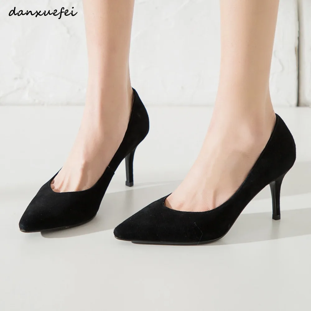 

Big size 43 women's genuine suede leather slipon pumps elegant ladies thin high heel evening pumps poitned toe spring new shoes