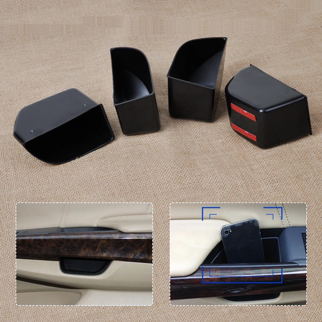 

DWCX 4Pcs New Black Front & Rear Door Armrest Secondary Storage Box Container Holder For Honda Accord 2008 2009 2010 2011 2012