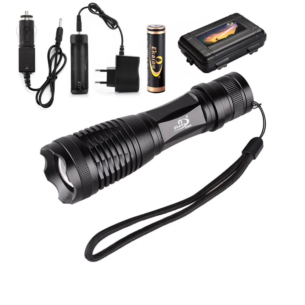 LED T6 4000LM Aluminum Torches Zoomable LED Flashlight Torch Lamp +18650 4000MAH Battery+Charger
