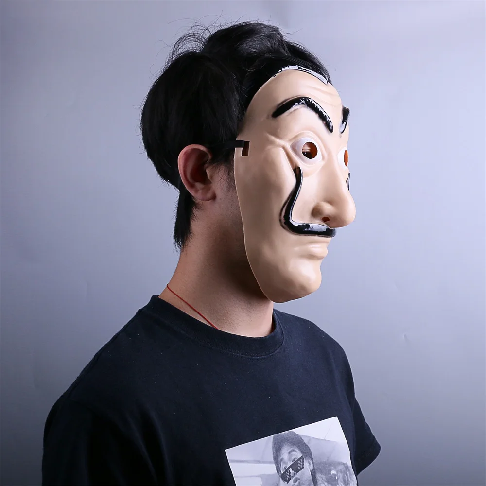 La Casa De Papel Mask Salvador Dali Latex Mask Cosplay Halloween Realistic Adult Party Costume Props (12)
