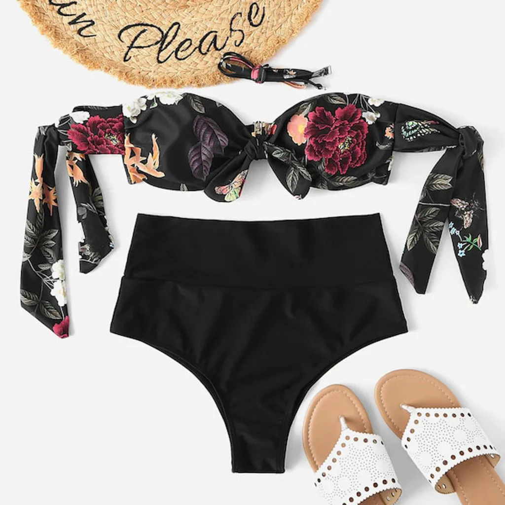 

Female 2019 Women Bikinis Floral Bandage Push-up Padded Bra Bikini Set Swimsuit Swimwear Beachwear Bathing High Waist Biquinis