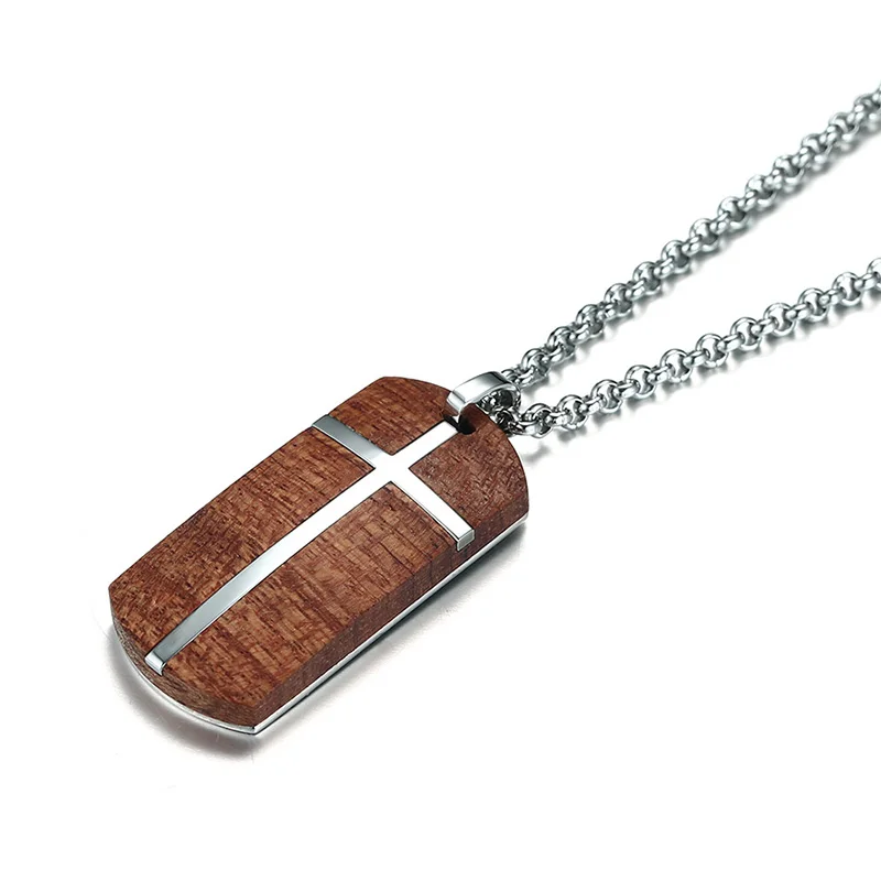 Unique Mens Necklaces Hand Crafted Rosewood Cross Inlay Pendant Necklace Men Wood Jewelry with Stainless Steel 24" Chain collare - Image 4