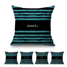 Vintage azul rayas Negro Nórdico decoración funda de almohada para decoración de hogar silla de oficina de negocios funda de cojín de sofá almohada de lino de algodón