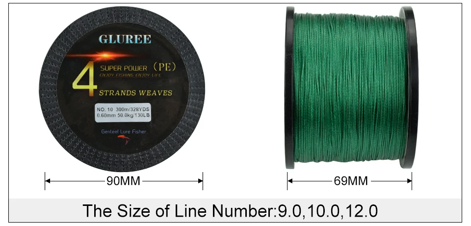 GLUREE 300M328Yards 4 Stands PE Line Braided Fishing Line 100% PE Multifilament Fishing Line Super Strong High Quality 8LB-150LB (10)
