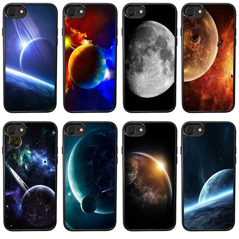 PC Soft Hard Plastic Cover Mobile Phone Cases for iphone 4 4S 5 5S SE 6 6S 7 8 Plus Shell Hot Sky Space Planet Black and White |