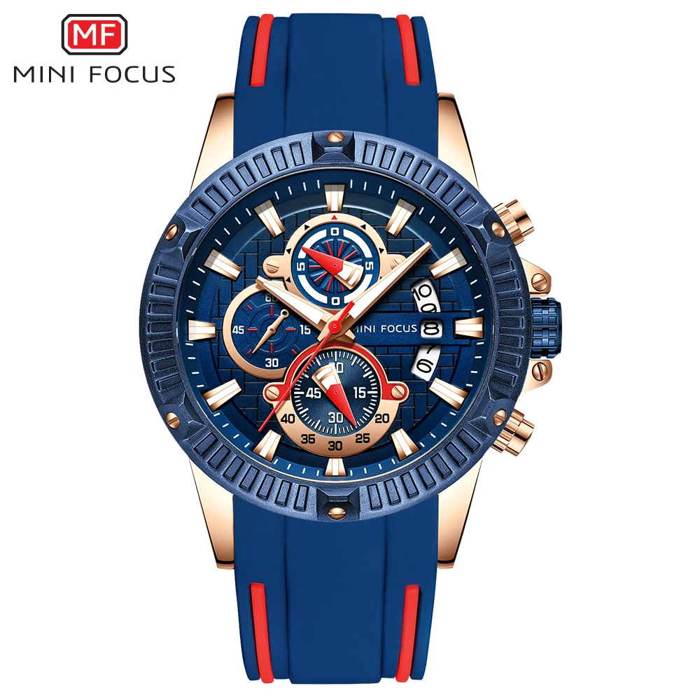 MINIFOCUS хронограф мужские s часы брендовые Роскошные Повседневные Спортивные кварцевые Силиконовые наручные часы водонепроницаемые мужские наручные часы