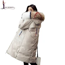 Верхняя одежда, женский зимний пуховик высокого качества, пальто из лисьего меха на молнии, свободный приталенный пуховик, парка, куртки, белый утиный пух XY357