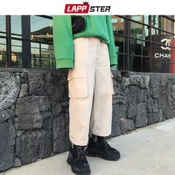 LAPPSTER Harajuku женские брюки-карго 2019 Для женщин широкие брюки Винтаж шаровары с карманами черный корейский комбинезон бегунов Брюки