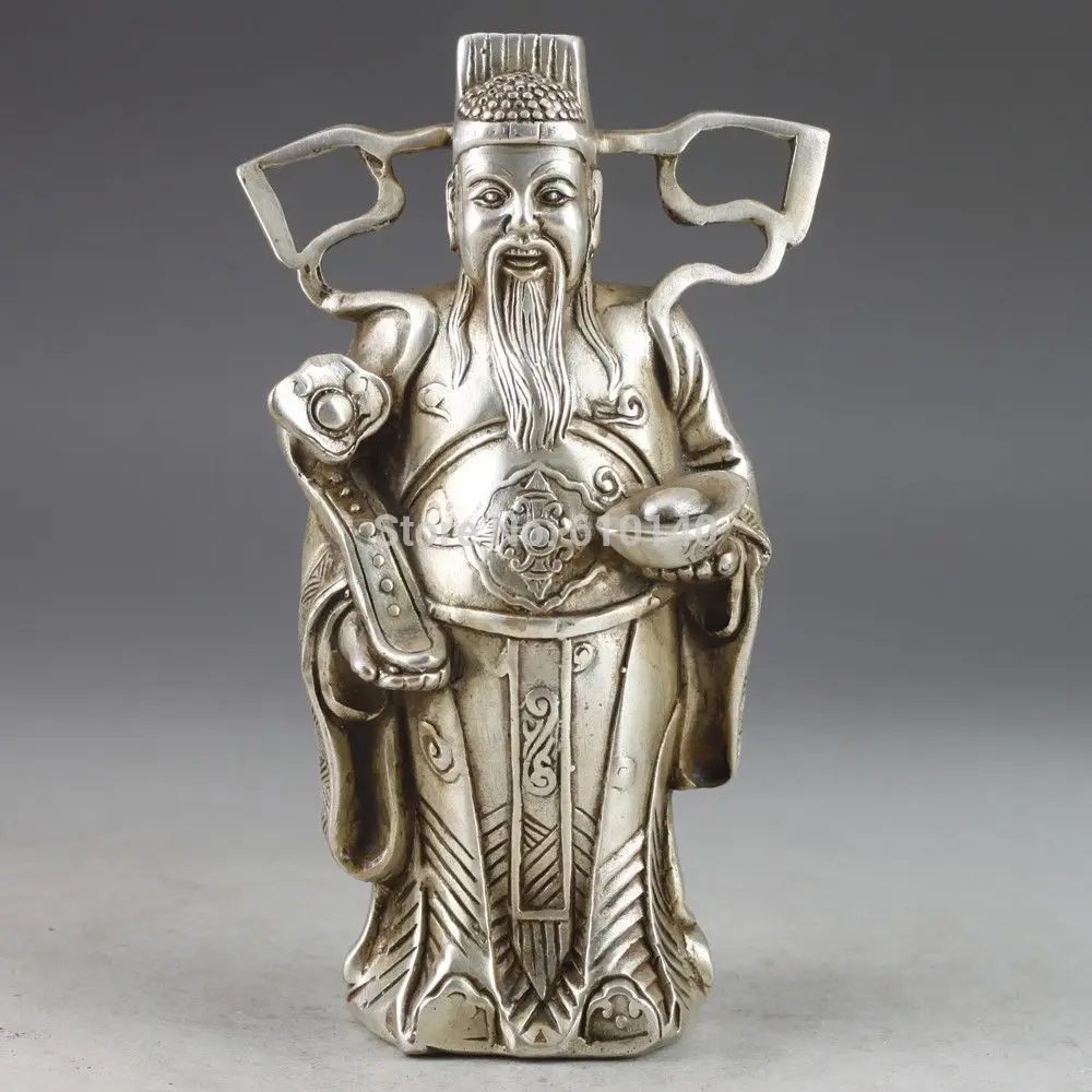 

White Copper Chinese Old Handwork Hammered Get Rich Immortal Statue