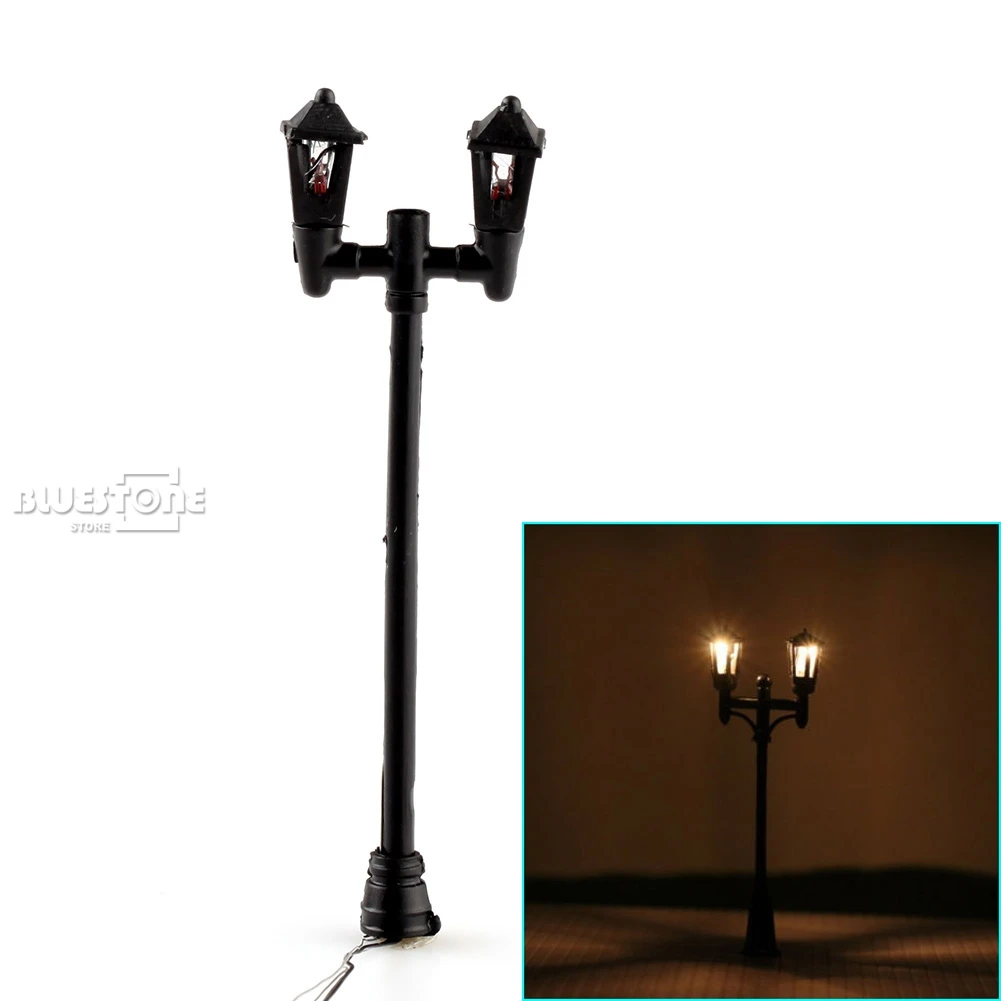 

20pc 1:100 HO Scale Double Heads Black Lamppost Model Garden Street Light Layout