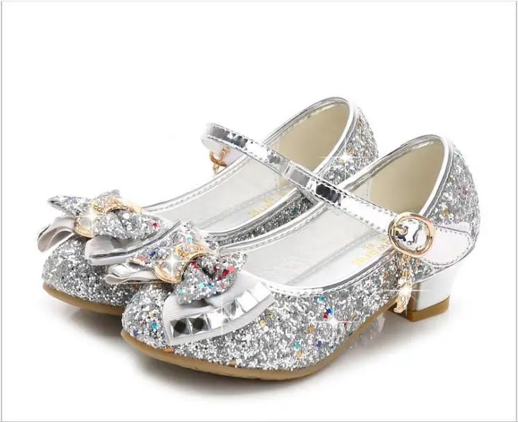 Classic Bow Girl PU Leather Shoes For Girls Party Dance Children Kids Shoes 3-14 Years Princess High Heels Child Wedding