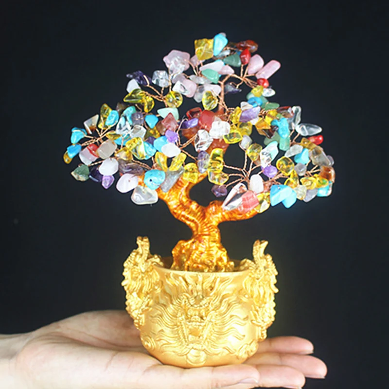 Newest Crystal Money Tree Ornaments Lucky Tree Bonsai Style Wealth Luck Feng Shui Bring Wealth Home Money Tree Ornaments