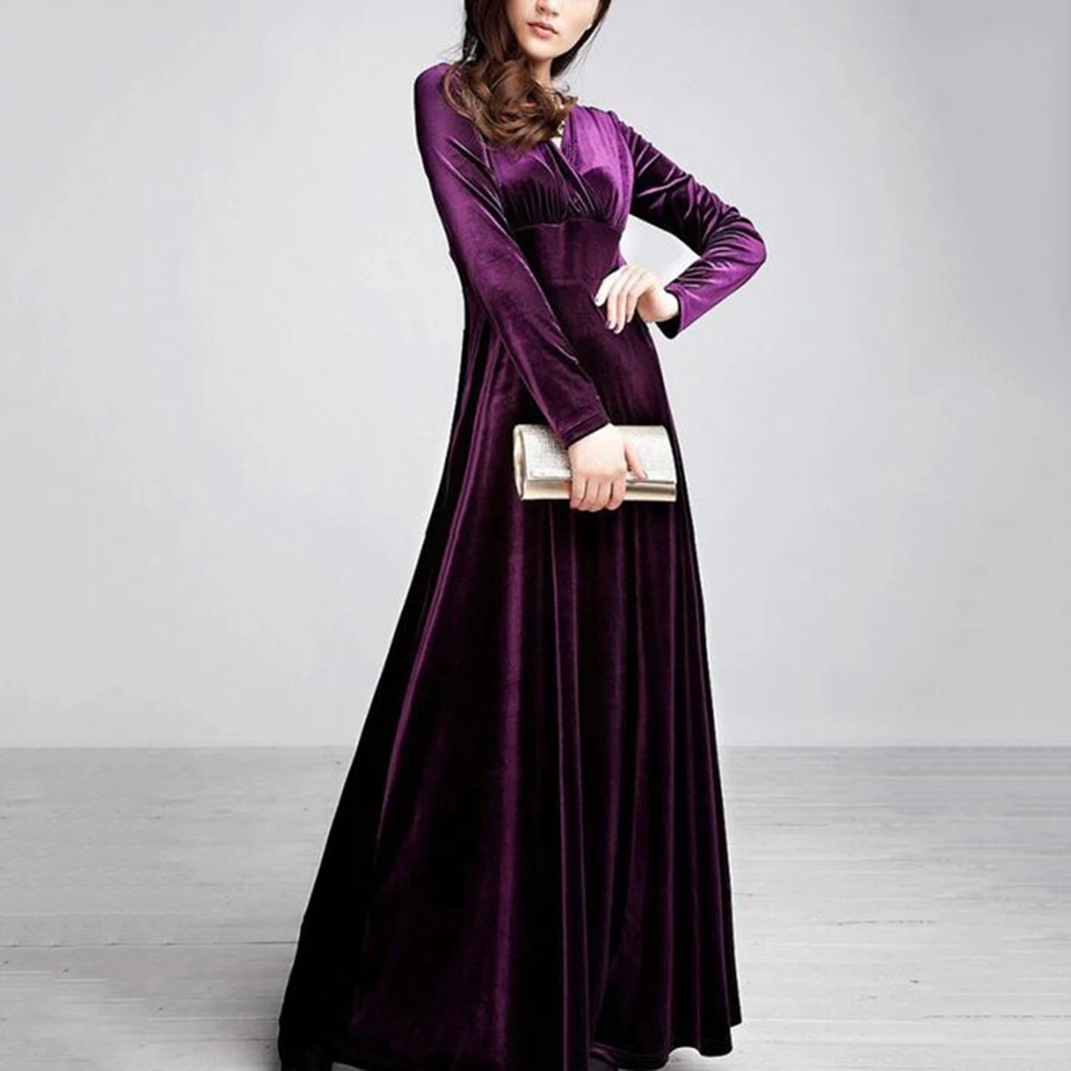 

Women Elegant Gamuza Soft Sexy Velvet Party Formal Evening Maxi Dress Gown Dress