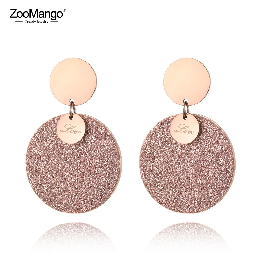 

ZooMango Trendy Office Stainless Steel Earrings Jewelry Rose Gold Color & Silver Frosted Sheet LOVE Circle Stud Earrings ZE18444