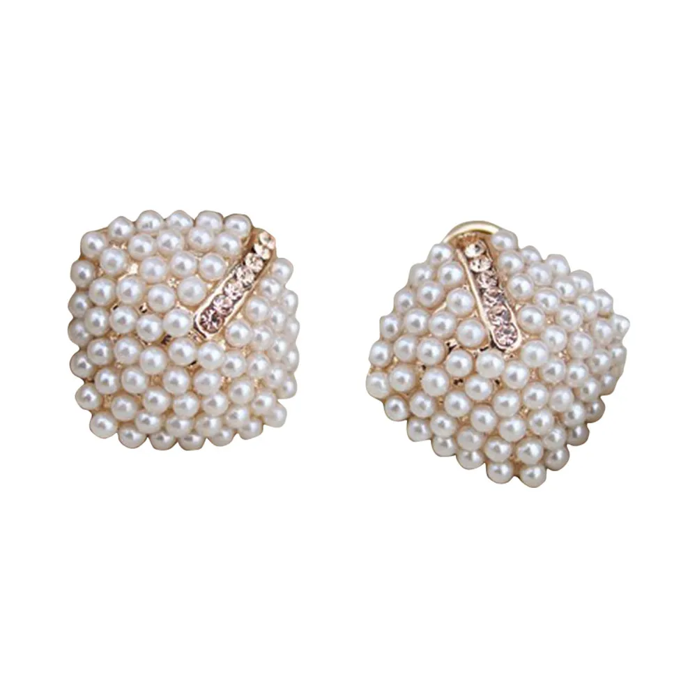 

Fashion OL Style Women Stud Earrings Pearl Rhombus Crystal Rhinestone 11.5