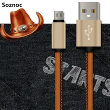 Soznoc Charger Data Sync Strong PU leather micro USB Cable for iPhone 7 6 plus for Samsung For Android Phone Metal Plug 1m Cable