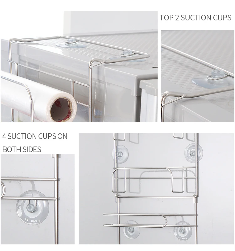 ORZ Fridge Organizer Stainless Steel Kitchen Storage Rack Fridge Side Shelf Storage Hooks Kitchen Accessories Organizer Holder