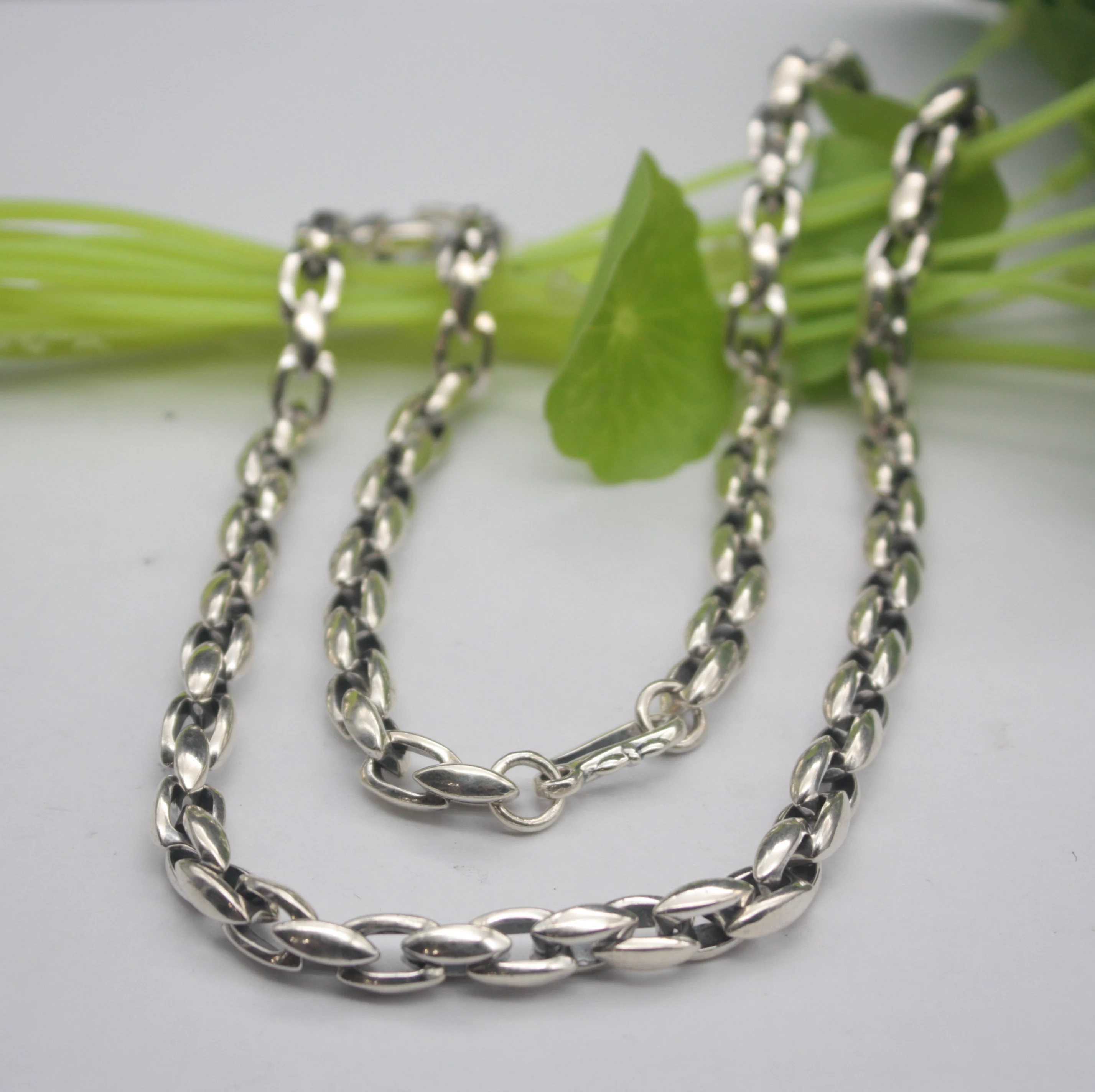 

Retro Pure S925 Silver Fit Men Necklace Big Wheat Rectangle 6.5mm Link Chain Thick 22"L