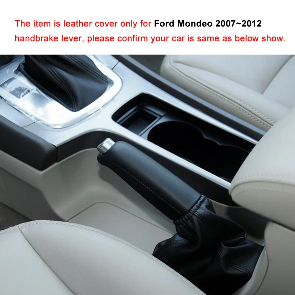PONSNY Car Handbrake Covers Case for Ford Mondeo 2007-2012 Auto Genuine Leather Handbrake Grips Cover