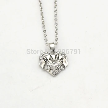 

Hot Sale 20pcs a lot rhodium plated NANA clear crystal heart pendant necklace